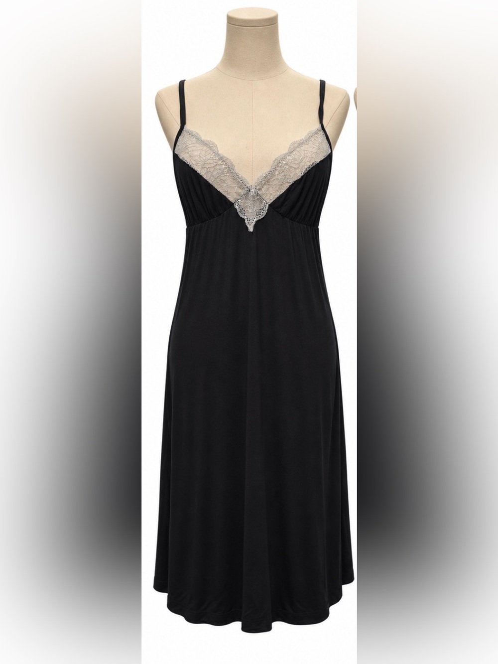 Honeydew Black Lace Trim Chemise Nightgown Size M Adjustable Straps
